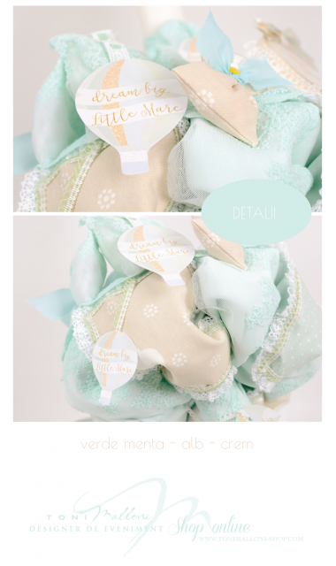 Lumanare de botez pentru baieti cu balaone de aer cald, 65x4 cm, Dream big little one 4